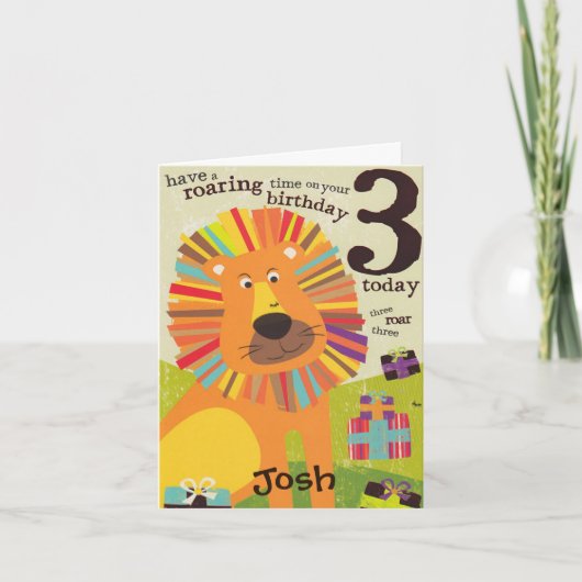 誕生日カード - 男の子の3歳の誕生日 ロア カード (正面)