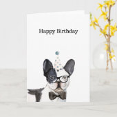 誕生日カード、白黒ブルドッグフランスのカード カード (黄色い花)
