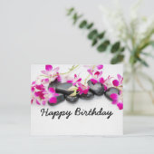 誕生日カード（石のマッサージと紫の蘭） ポストカード (スタンド正面)