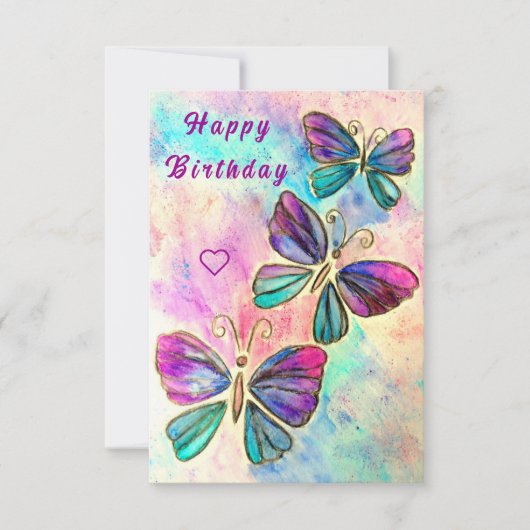 誕生日カード(紫ピンク蝶) カード (正面)