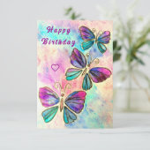 誕生日カード(紫ピンク蝶) カード (スタンド正面)