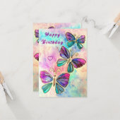 誕生日カード(紫ピンク蝶) カード (正面/裏面インサイチュ)