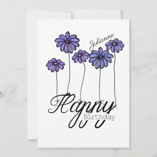誕生日カード 紫色の花風船と名前入り カード (正面)