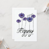 誕生日カード 紫色の花風船と名前入り カード (正面/裏面インサイチュ)