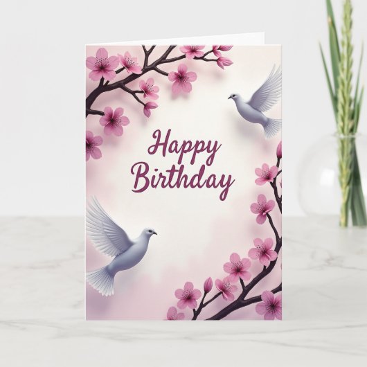 誕生日カード 花と鳥 カード (正面)