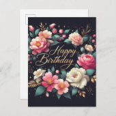 誕生日カード - 花のデザイン ポストカード (正面/裏面)
