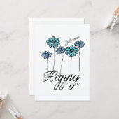 誕生日カード(薄青の花バルーンと名前入り) カード (正面/裏面インサイチュ)
