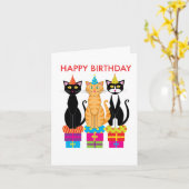 誕生日カード:誕生日猫パーティー帽子 カード (黄色い花)