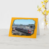 誕生日カード – 軌道上の列車 カード (黄色い花)