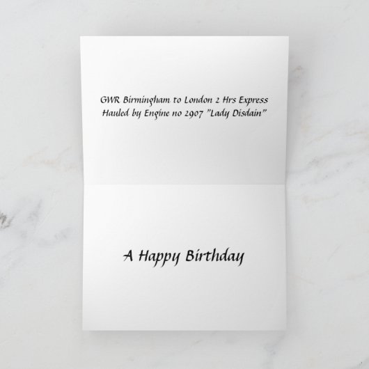 誕生日カード – GWRロンドンからバーミンガムトレイン カード (内部)
