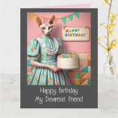 誕生日カード | Sphynx Cat Lady withお誕生日ケーキ カード (黄色い花)