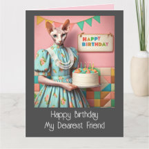 誕生日カード | Sphynx Cat Lady withお誕生日ケーキ