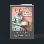 誕生日カード | Sphynx Cat Lady withお誕生日ケーキ カード<br><div class="desc">ハッピーバースデー親愛友達。キャンドルとお誕生日ケーキを持つスフィンクス猫の女性。</div>