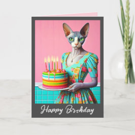 誕生日カード | Sphynx Cat Lady withお誕生日ケーキ カード