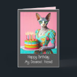 誕生日カード | Sphynx Cat Lady withお誕生日ケーキ カード<br><div class="desc">ハッピーバースデー親愛友達。キャンドルとお誕生日ケーキを持つスフィンクス猫の女性。</div>