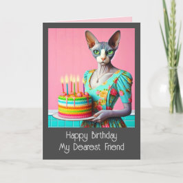 誕生日カード | Sphynx Cat Lady withお誕生日ケーキ カード