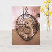 誕生日カード – Teddy Bear in a swing カード (黄色い花)