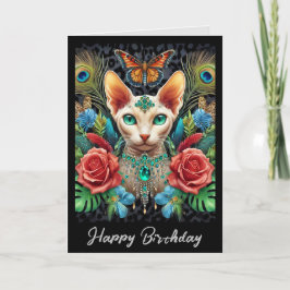 誕生日カード | White Sphynx Cat Butterflyバラ カード