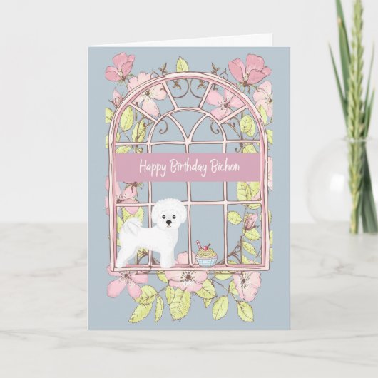 誕生日カードBichon Dog.フローラ窓 カード (正面)
