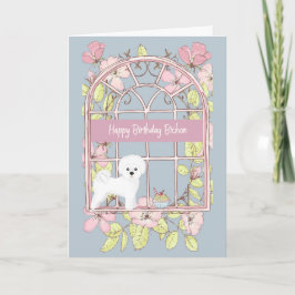 誕生日カードBichon Dog.フローラ窓 カード