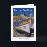 誕生日カードfor a brother - Algarve魚釣りボート カード<br><div class="desc">ジュディ・アダムソンのソフトなパステルからポルトガルの魚釣りボートを持つ兄絵を描弟のための誕生日カード。リクエストに応じてフロント文字を変更し、お客様の要件を満たすために内部を変更できることを嬉しく思う。</div>