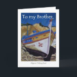 誕生日カードfor a brother - Algarve魚釣りボート カード<br><div class="desc">ジュディ・アダムソンのソフトなパステルからポルトガルの魚釣りボートを持つ兄絵を描弟のための誕生日カード。リクエストに応じてフロント文字を変更し、お客様の要件を満たすために内部を変更できることを嬉しく思う。</div>