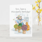 誕生日カードfor a son - Gardening カード (黄色い花)