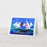誕生日カードfor a son - Sailing カード<br><div class="desc">ヨット付きの海景を持つ息子の誕生日カード。ジュディ・アダムソンの手色彩の鮮やかの紙コラージュから。店内は完全にカスタマイズもし可能で、フロントカバーの文字を変更して欲しい連絡が、私の店を通してください。</div>