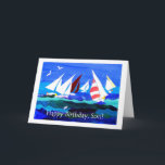 誕生日カードfor a son - Sailing カード<br><div class="desc">ヨット付きの海景を持つ息子の誕生日カード。ジュディ・アダムソンの手色彩の鮮やかの紙コラージュから。店内は完全にカスタマイズもし可能で、フロントカバーの文字を変更して欲しい連絡が、私の店を通してください。</div>