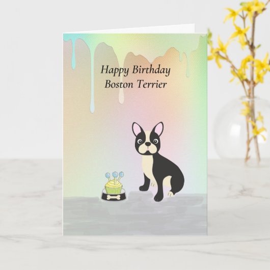誕生日カードfor Boston Terrier Dog カード (黄色い花)