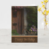 誕生日カーネーションと三輪車 カード (黄色い花)