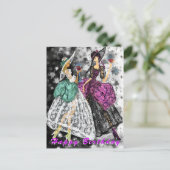 誕生日カーモダンドレディース飲用ワイン – 応援 ポストカード (スタンド正面)