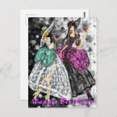 誕生日カーモダンドレディース飲用ワイン – 応援 ポストカード (正面/裏面)