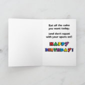 誕生日カーユーモアのあるドカウボーイムスタッシュ猫 カード (内部)