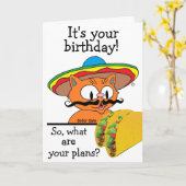 誕生日カーユーモアのあるドキャットタコスパン カード (黄色い花)