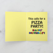 誕生日カーユーモアのあるド口ひげ猫ピザパーティー カード (内部)