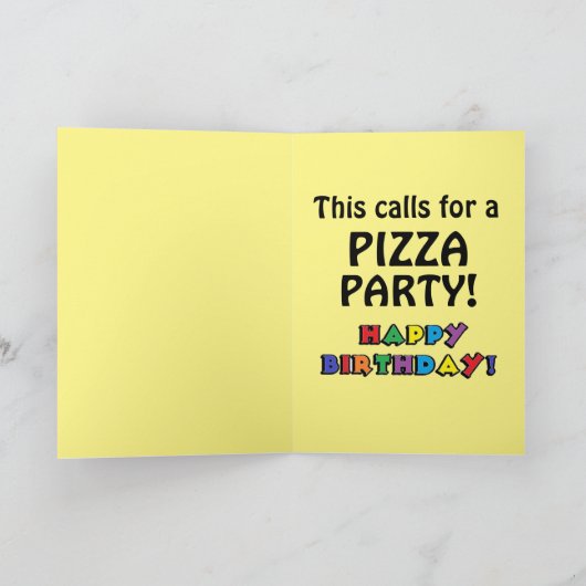 誕生日カーユーモアのあるド口ひげ猫ピザパーティー カード (内部)