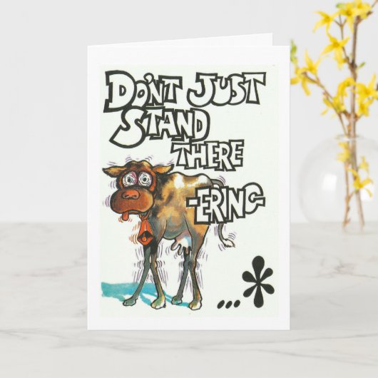 誕生日カーユーモアのあるド、震える牛 カード (黄色い花)