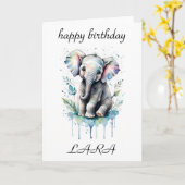 誕生日カー子供へドベビー象ガールボーイ カード (黄色い花)