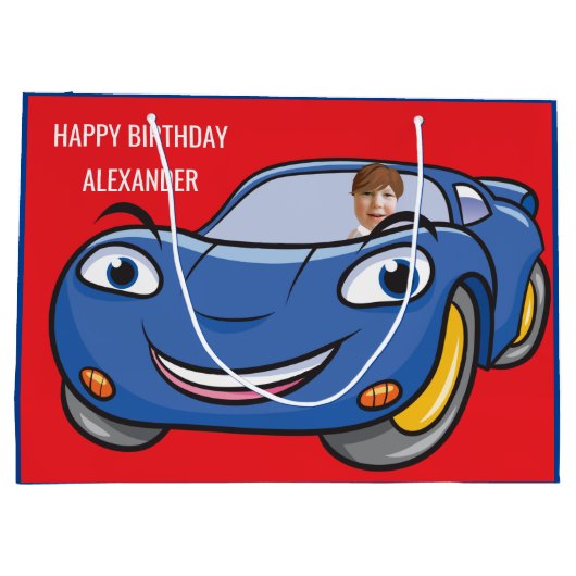 誕生日カー車のカおもしろいートゥーンクリエイティブFab ラージペーパーバッグ (裏面)