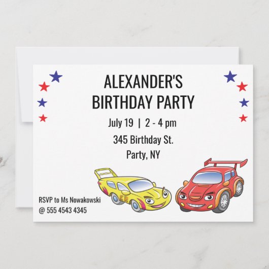 誕生日カー車のカおもしろいートゥーンクリエイティブFab 招待状 (裏面)