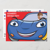 誕生日カー車のカおもしろいートゥーンクリエイティブFab 招待状 (正面/裏面)