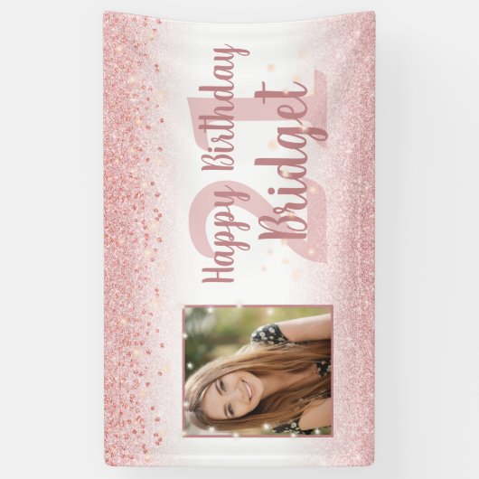 誕生日ガーリーバラ金ゴールドグリッタースパークルフォト 横断幕 (縦)