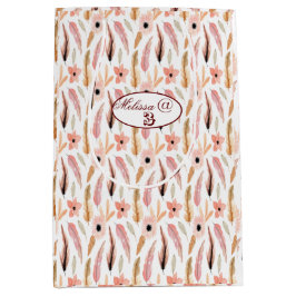 誕生日ガーリーピンクフローラルパターンウォーターカラーメディ ミディアムペーパーバッグ