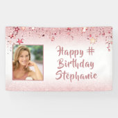 誕生日ガーリーフェイクバラ金ゴールドグリッター星写真 横断幕 (横)