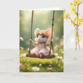 誕生日ガーリーマウスのスイング カード (黄色い花)