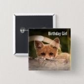 誕生日ガールかわいい小さなオレンジ色のキツネ 缶バッジ (正面&裏面)