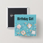 誕生日ガールかわいい猫の柄お洒落 缶バッジ (正面&裏面)