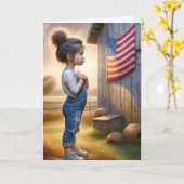 誕生日ガールとアメリカ国旗 カード (黄色い花)