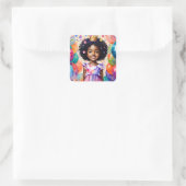 誕生日ガールとブラウンスキンプリンセスアート スクエアシール (バッグ)